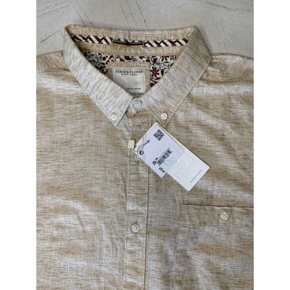 Denim & Flower Ricky Singh Men's XL 44 Long Sleeve Button-Down Beige NEW